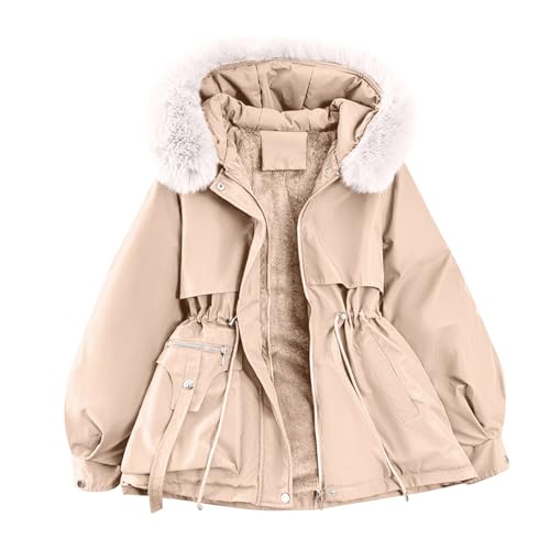 Ansenesna Winterjacke Damen Mit Kapuze Wintermantel Damen Warm Gefüttert Elegant Jacke Mantel Frauen Winter Innenfutter Fellkapuze Damen-Jacken Mit Reissverschluss Knöpfen Übergangsjacke von Ansenesna