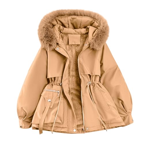 Ansenesna Winterjacke Damen Mit Kapuze Wintermantel Damen Warm Gefüttert Elegant Jacke Mantel Frauen Winter Innenfutter Fellkapuze Damen-Jacken Mit Reissverschluss Knöpfen Übergangsjacke von Ansenesna