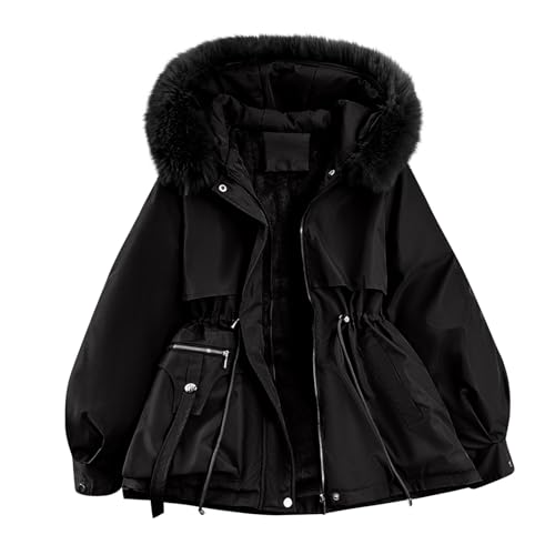 Ansenesna Winterjacke Damen Mit Kapuze Wintermantel Damen Warm Gefüttert Elegant Jacke Mantel Frauen Winter Innenfutter Fellkapuze Damen-Jacken Mit Reissverschluss Knöpfen Übergangsjacke von Ansenesna