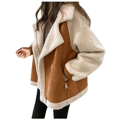 Ansenesna Winterjacke Damen Warm Gefüttert Wintermantel Damen Wolle Pelzkragen Damen-Jacken Winter Elegant Fleece Jacke Frauen Reissverschluss Mantel Mit Kragen Thermo Dicke Damenmantel von Ansenesna