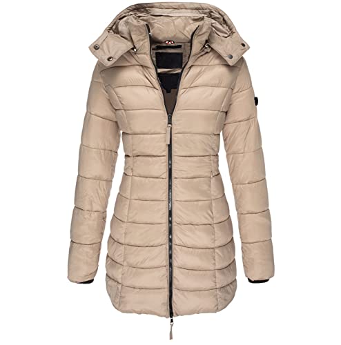 Ansenesna Damen Winterjacke Warm Wintermantel Elegant Mit Kapuze Steppjacke Frauen Übergangsjacke Winter Dicke Damen-Jacken mit Reissverschluss Steppmantel Zipper Thermo Jacke von Ansenesna