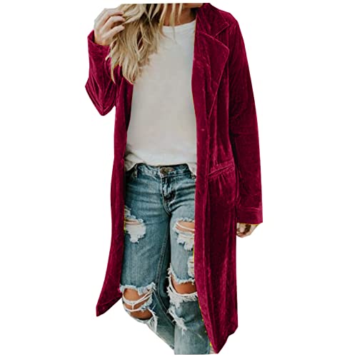 Ansenesna Wintermantel Damen Lang Samt Lange Winterjacke Damen Warm Elegant Damen-Jacken Frauen Winter Velour Dicke Jacke Mantel Mit Knöpfen Umlegekragen Damenmantel von Ansenesna