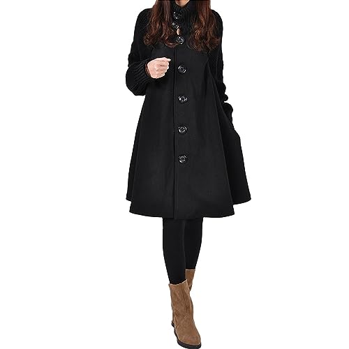 Ansenesna Wintermantel Damen Lang Warm Lange Winterjacke Damen Elegant Ohne Kapuze Mantel Frauen Winter Rollkragen Dicke Damen-Jacken Mit Knöpfen Jacke Thermo Damenmantel von Ansenesna