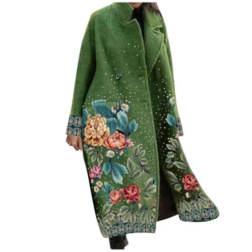 Ansenesna Wintermantel Damen Lang Warm Trenchcoat Damen Winter Elegant Vintage Lange Winterjacke Frauen Zweireihig Dicke Damen-Jacken Blumen Umlegekragen Jacke Mantel Mit Knöpfen von Ansenesna