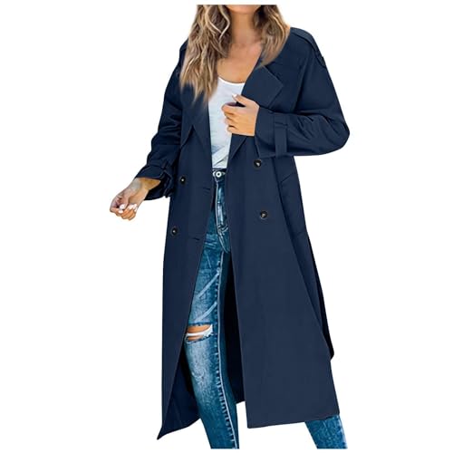Ansenesna Wintermantel Damen Lang Zweireihig Lange Winterjacke Damen Warm Elegant Damen-Jacken Frauen Winter Trenchcoat Umlegekragen Mantel Mit Knöpfen Damenmantel Mit Kragen von Ansenesna