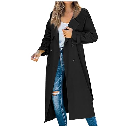 Ansenesna Wintermantel Damen Lang Zweireihig Lange Winterjacke Damen Warm Elegant Damen-Jacken Frauen Winter Trenchcoat Umlegekragen Mantel Mit Knöpfen Damenmantel Mit Kragen von Ansenesna