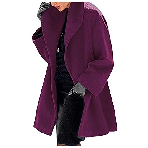 Ansenesna Wollmantel Damen Winter Lang Winterjacke Damen Warm Mit Kapuze Lange Wintermantel Frauen Elegant Woll Warme Damen-Jacken Mit Knöpfen Thermo Jacke Mantel Locker Einfarbig Damenmantel von Ansenesna