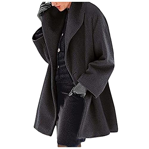 Ansenesna Wollmantel Damen Winter Lang Winterjacke Damen Warm Mit Kapuze Lange Wintermantel Frauen Elegant Woll Warme Damen-Jacken Mit Knöpfen Thermo Jacke Mantel Locker Einfarbig Damenmantel von Ansenesna