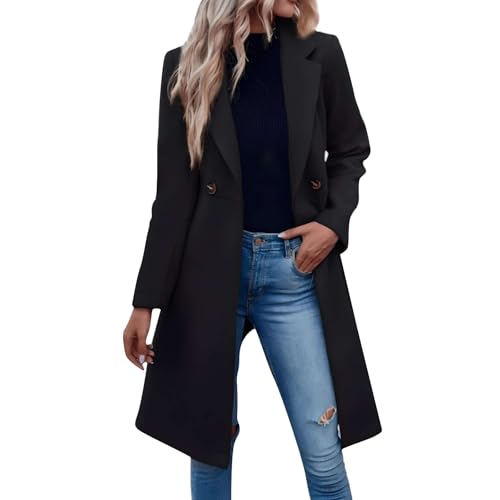 Ansenesna Wollmantel Damen Winter Lang Winterjacke Damen Warm Woll Lange Wintermantel Frauen Elegant Damen-Jacken Mit Knöpfen Trenchcoat Umlegekragen Jacke Mantel Zweireihig Damenmantel von Ansenesna