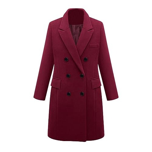 Ansenesna Wollmantel Damen Winter Lang Winterjacke Damen Warm Woll Lange Wintermantel Frauen Elegant Zweireihig Jacke Mantel Umlegekragen Warme Damen-Jacken Mit Knöpfen Damenmantel von Ansenesna