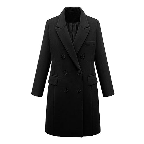 Ansenesna Wollmantel Damen Winter Lang Winterjacke Damen Warm Woll Lange Wintermantel Frauen Elegant Zweireihig Jacke Mantel Umlegekragen Warme Damen-Jacken Mit Knöpfen Damenmantel von Ansenesna