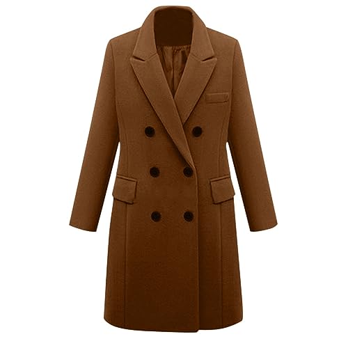 Ansenesna Wollmantel Damen Winter Lang Winterjacke Damen Warm Woll Lange Wintermantel Frauen Elegant Zweireihig Jacke Mantel Umlegekragen Warme Damen-Jacken Mit Knöpfen Damenmantel von Ansenesna