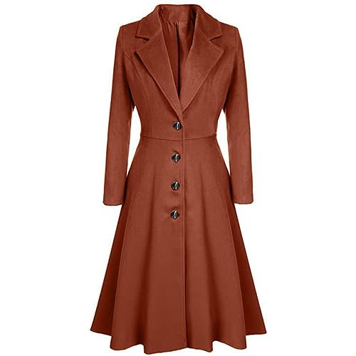 Ansenesna Wollmantel Damen Winter Lang Winterjacke Warm Wolle Wintermantel Elegant Tailliert Jacke Mantel Frauen A-Linie Vintage Wolljacke Knöpfe Damen-Mäntel Ohne Kapuze Trenchcoat von Ansenesna