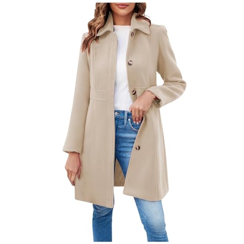 Ansenesna Wollmantel Damen Winter Lang Wintermantel Damen Warm Elegant Lange Mantel Frauen Ohne Kapuze Trenchcoat Mit Knöpfen Kuschelig Damenmantel Tailliert Winterjacke Mit Kragen von Ansenesna