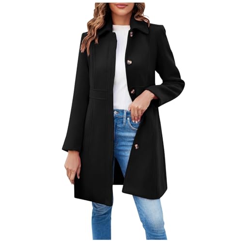 Ansenesna Wollmantel Damen Winter Lang Wintermantel Damen Warm Elegant Lange Mantel Frauen Ohne Kapuze Trenchcoat Mit Knöpfen Kuschelig Damenmantel Tailliert Winterjacke Mit Kragen von Ansenesna