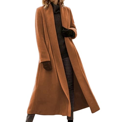 Ansenesna Wollmantel Damen Winter Lang Wintermantel Damen Warm Lange Winterjacke Frauen Elegant Dicke Mantel Ohne Kapuze Trenchcoat Umlegekragen Damen-Jacken Einfarbig Langarm Damenmantel von Ansenesna