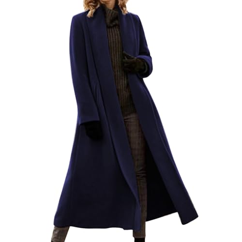 Ansenesna Wollmantel Damen Winter Lang Wintermantel Damen Warm Lange Winterjacke Frauen Elegant Dicke Mantel Ohne Kapuze Trenchcoat Umlegekragen Damen-Jacken Einfarbig Langarm Damenmantel von Ansenesna