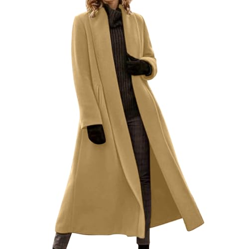 Ansenesna Wollmantel Damen Winter Lang Wintermantel Damen Warm Lange Winterjacke Frauen Elegant Dicke Mantel Ohne Kapuze Trenchcoat Umlegekragen Damen-Jacken Einfarbig Langarm Damenmantel von Ansenesna