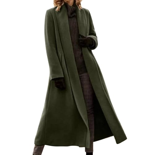 Ansenesna Wollmantel Damen Winter Lang Wintermantel Damen Warm Lange Winterjacke Frauen Elegant Dicke Mantel Ohne Kapuze Trenchcoat Umlegekragen Damen-Jacken Einfarbig Langarm Damenmantel von Ansenesna