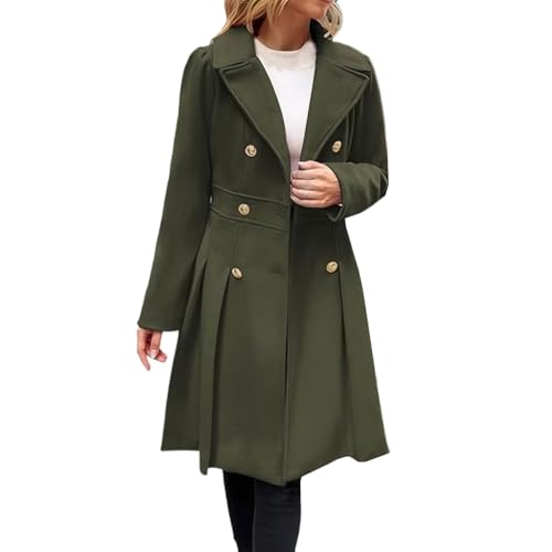 Ansenesna Wollmantel Damen Winter Lang Zweireihig Wintermantel Damen Warm Lange Winterjacke Frauen Elegant Dicke Damen-Jacken Vintage Trenchcoat Umlegekragen Mantel Mit Knöpfen Damenmantel von Ansenesna
