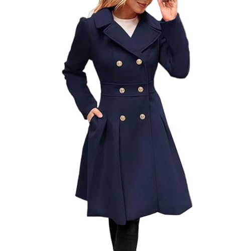 Ansenesna Wollmantel Damen Winter Lang Zweireihig Wintermantel Damen Warm Lange Winterjacke Frauen Elegant Dicke Damen-Jacken Vintage Trenchcoat Umlegekragen Mantel Mit Knöpfen Damenmantel von Ansenesna