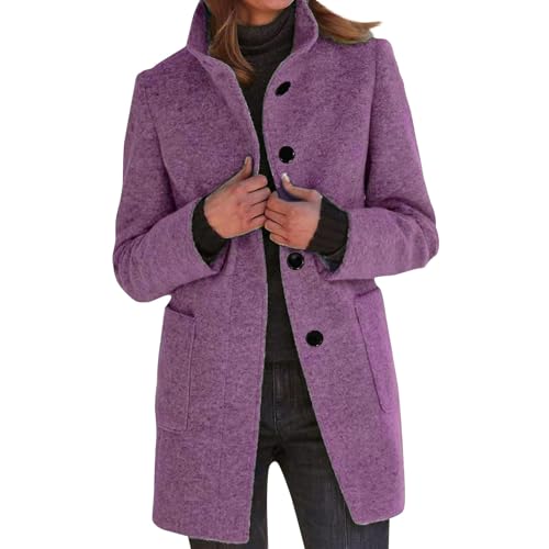 Ansenesna Wollmantel Damen Winter Mittellang Winterjacke Damen Woll Warm Wintermantel Frauen Elegant Jacke Mantel Stehkragen Warme Damen-Jacken Mit Knöpfen Damenmantel von Ansenesna