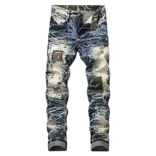 Ansenesna Zerrissene Hosen Männer Slim Fit Jeanshose Mit Löcher Herren Lang Risse Ripped Vintage Denim Hose Destroyed Jeans (Blau,32) von Ansenesna