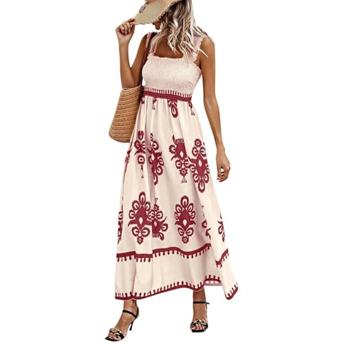 Boho Kleid Damen Lang Spaghettiträger Sommerkleid Damen Elegant Vintage Gesmoktes Kleider A Linie Rückenfrei Strandkleid Leicht Und Luftig Maxikleider Frauen Tailliert Trägerkleid Boho Kleid Damen Lang Spaghettiträger Sommerkleid Damen Elegant Vintage Gesmoktes Kleider A Linie Rückenfrei Strandkleid Leicht Und Luftig Maxikleider Frauen Tailliert Trägerkleid von Ansenesna