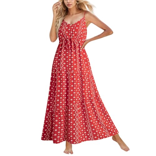 Boho Kleider Damen Sommer Lang Elegant Sommerkleider Damen Leicht Und Luftig Spaghettiträger Kleid Rückenfrei Strandkleid Frauen V Ausschnitt Träger Maxikleider Schick Trägerkleid von Ansenesna