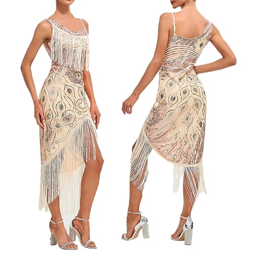 Charleston Kleid 20er Jahre Quaste Silvester Kleid Damen Elegant mit Schlitz Abendkleid Damen Vorne Kurz Hinten Lang Partykleid Frauen Spaghettiträger Festliche Rockabilly Kleider Charleston Kleid 20er Jahre Quaste Silvester Kleid Damen Elegant mit Schlitz Abendkleid Damen Vorne Kurz Hinten Lang Partykleid Frauen Spaghettiträger Festliche Rockabilly Kleider von Ansenesna