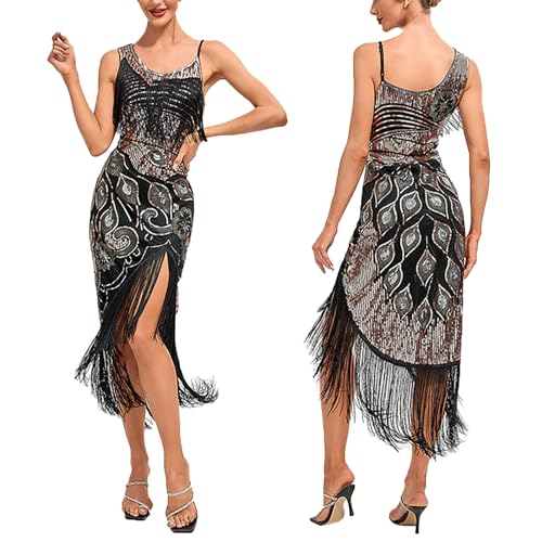 Charleston Kleid 20er Jahre Quaste Silvester Kleid Damen Elegant mit Schlitz Abendkleid Damen Vorne Kurz Hinten Lang Partykleid Frauen Spaghettiträger Festliche Rockabilly Kleider Charleston Kleid 20er Jahre Quaste Silvester Kleid Damen Elegant mit Schlitz Abendkleid Damen Vorne Kurz Hinten Lang Partykleid Frauen Spaghettiträger Festliche Rockabilly Kleider von Ansenesna
