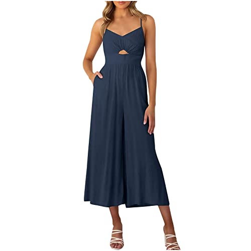 Culotte Jumpsuit Damen 3/4 Lang Sommer Träger Overall Damen Elegant Kuschelig Strand Jumpsuits Damen Einteiler V Ausschnitt Eleganter Playsuit Frauen Weites Bein Romper Rückenfrei Onesie von Ansenesna