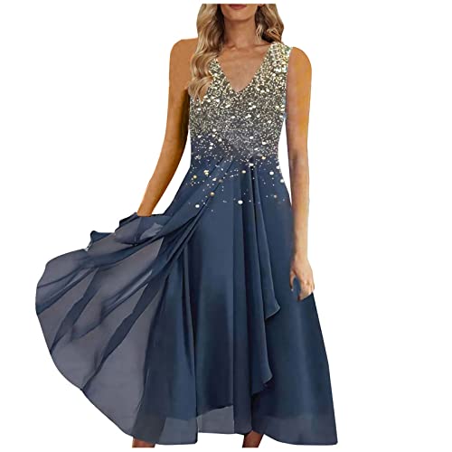 Festliche Kleider Für Hochzeit,Abendkleid Damen Chiffon V Ausschnitt Ballkleid Ärmellos Chiffonkleid Frauen Asymmetrisch Elegante Abschlusskleider Schick Leichte Abschlussball Kleider von Ansenesna