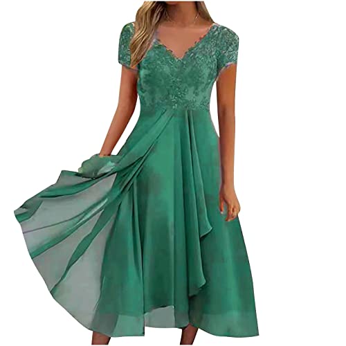 Festliche Kleider Für Hochzeit,Brautjungfernkleid Damen Chiffon Asymmetrisch Abendkleid Elegant Spitze Chiffonkleid Frauen V Ausschnitt Elegante Abschlusskleider Schick Abschlussball Kleider von Ansenesna