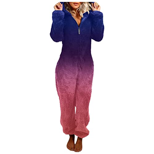 Fleece Hausanzug Damen Kuschelig Warm Einteiler Hausanzug Teddyfleece Damen Winter Gefüttert Overall Warmer Hausanzug Frauen Plüsch Thermo Schlafanzug Mit Reißverschluss Hausanzug Mit Kapuze von Ansenesna