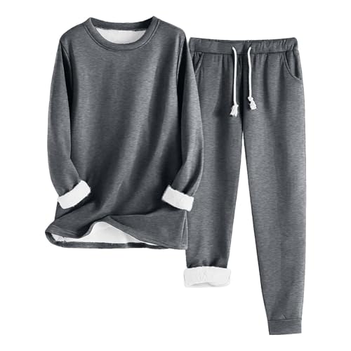Hausanzug Damen Kuschelig Warm Winter Warmer Hausanzug Damen Fleece Gefüttert Hosenanzug Frauen Langarm Elegant 2 Teilig Loungewear Damen Set Kuschel Zweiteiler Zuhause Anzug von Ansenesna
