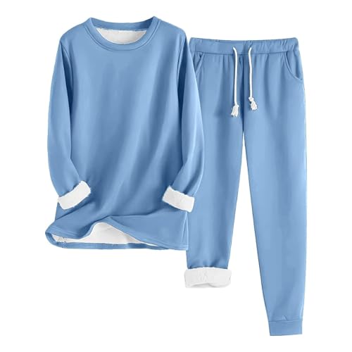 Hausanzug Damen Kuschelig Warm Winter Warmer Hausanzug Damen Fleece Gefüttert Hosenanzug Frauen Langarm Elegant 2 Teilig Loungewear Damen Set Kuschel Zweiteiler Zuhause Anzug von Ansenesna