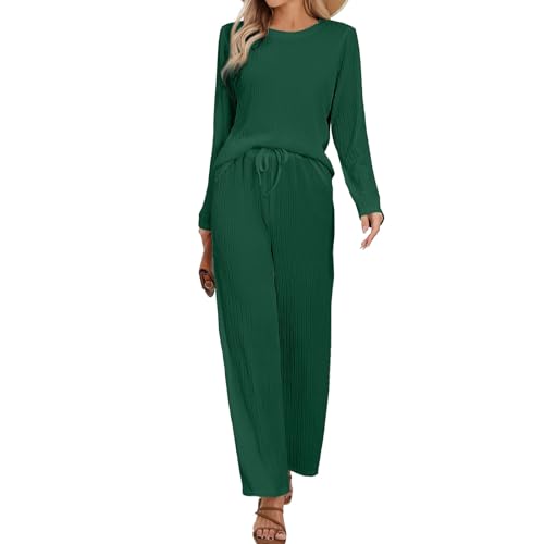 Hausanzug Damen Kuschelig Winter Hausanzug Damen Elegant 2-Teilig Hosenanzug Frauen Langarm Weites Bein Loungewear Damen Set Kuschel Locker Zweiteiler Zuhause Anzug 2 Teiler von Ansenesna