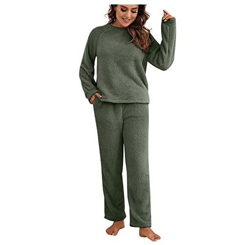 Hausanzug Teddyfleece Damen Fleece Flauschig Schlafanzug Damen Warm Gefüttert Hosenanzug Zweiteilig Winter Zweiteiler Schlafanzüge Plüsch Pyjamas Frauen Ohne Kapuze Teddy Freizeitanzug von Ansenesna