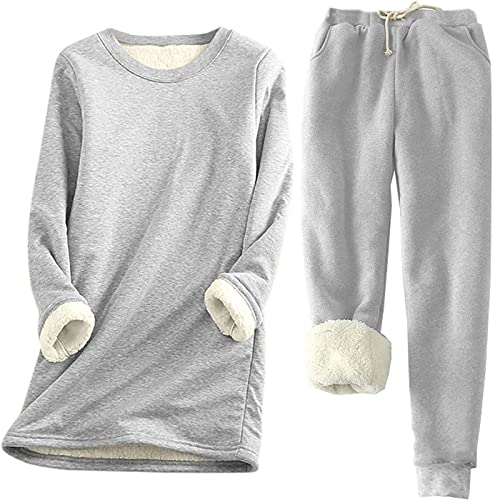 Hausanzug Warm Damen Fleece Winter Gefüttert Zweiteiler Hausanzug Damen Innenfell Teddyfleece Warmer Schlafanzug Damen Plüsch Fleece Hosenanzug Frauen Zweiteilig Innenfutter Pajama 2 Teilig von Ansenesna