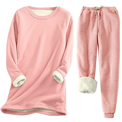 Hausanzug Warm Damen Fleece Winter Gefüttert Zweiteiler Hausanzug Damen Innenfell Teddyfleece Warmer Schlafanzug Damen Plüsch Fleece Hosenanzug Frauen Zweiteilig Innenfutter Pajama 2 Teilig von Ansenesna