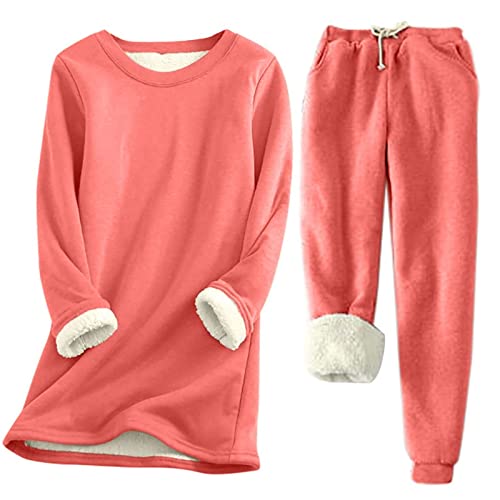 Hausanzug Warm Damen Fleece Winter Gefüttert Zweiteiler Hausanzug Damen Innenfell Teddyfleece Warmer Schlafanzug Damen Plüsch Fleece Hosenanzug Frauen Zweiteilig Innenfutter Pajama 2 Teilig von Ansenesna