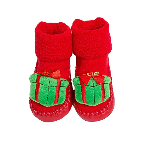 Hausschuhe Baby Weihnachten Socken Antirutsch Mädchen Junge Elch Warm Weiche Sohle Elegant Weihnachts Lauflernschuhe (0-6 Months, B) von Ansenesna