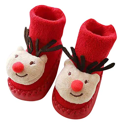 Hausschuhe Baby Weihnachten Socken Antirutsch Mädchen Junge Elch Warm Weiche Sohle Elegant Weihnachts Lauflernschuhe (1-2 Jahre, E) von Ansenesna