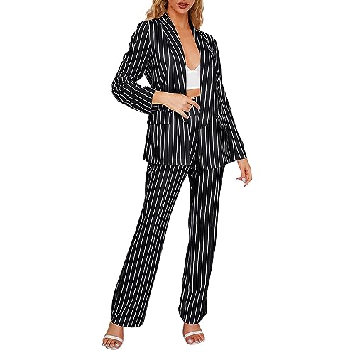 Hosenanzug Damen Business 2 Teiler Anzug Langarm Blazer und Hose Hosenanzug Frauen Kuschelig Elegant Freizeitanzug Zweiteiler von Ansenesna