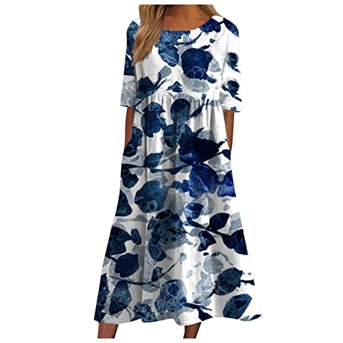 Italienische Kleider Damen Blumen Sommerkleid Damen Wadenlang Luftige Sommerkleider A Linie Midi Kleider Elegant Strandkleid Frauen Leichte Kleid Vintage Elegante Damenkleider von Ansenesna