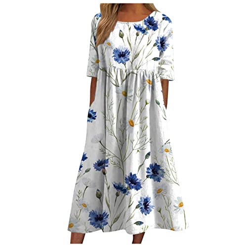 Italienische Kleider Damen Blumen Sommerkleid Damen Wadenlang Luftige Sommerkleider A Linie Midi Kleider Elegant Strandkleid Frauen Leichte Kleid Vintage Elegante Damenkleider von Ansenesna