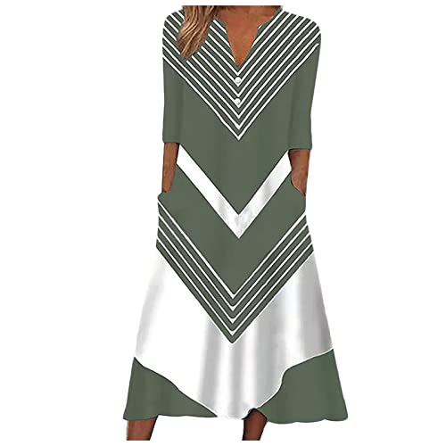 Italienische Kleider Damen V Ausschnitt Sommerkleid Damen Wadenlang Luftige Sommerkleider A Linie Midi Kleider Elegant Frauen Leichte Strandkleid Vintage Elegante Damenkleider von Ansenesna