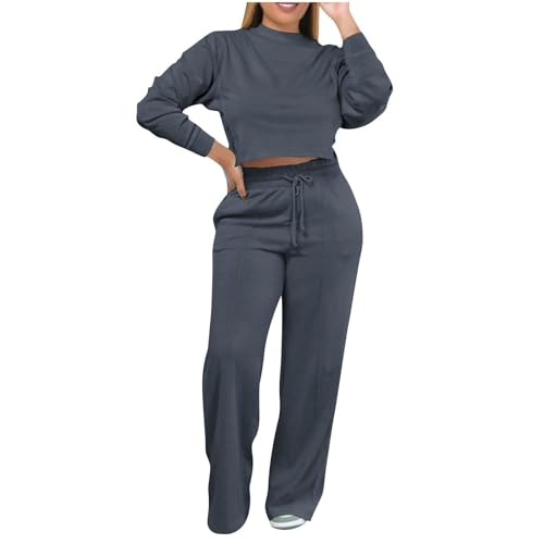 Jogginganzug Damen Set Bauchfrei Winter Baggy Zweiteiler Hausanzug Damen Kuschelig Elegant 2 Teilig Trainingsanzug Frauen Crop Top Langarm Hosenanzug Sportlich Jogging Anzug 2 Teiler von Ansenesna