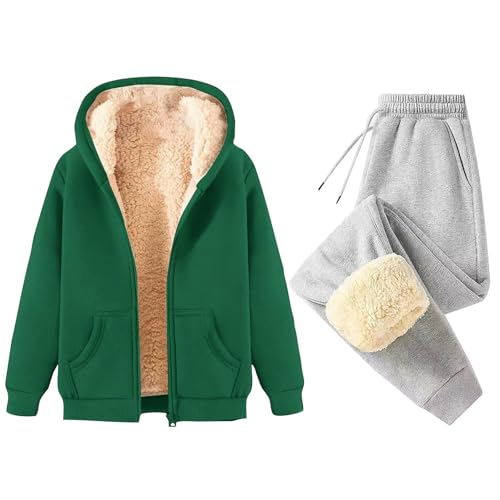Jogginganzug Damen Set Gefüttert Warm Winter Trainingsanzug 2 Teilig Damen Mit Kapuze Reißverschluss Zweiteiler Hosenanzug Sportlich Elegant Dicker Hausanzug Frauen Kuschelig Anzug von Ansenesna